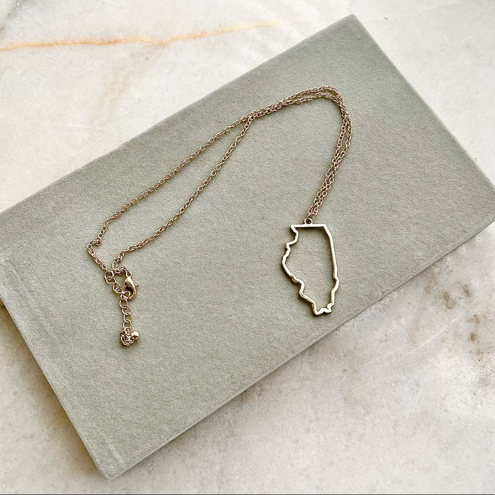 Gold necklace with the State of Illinois